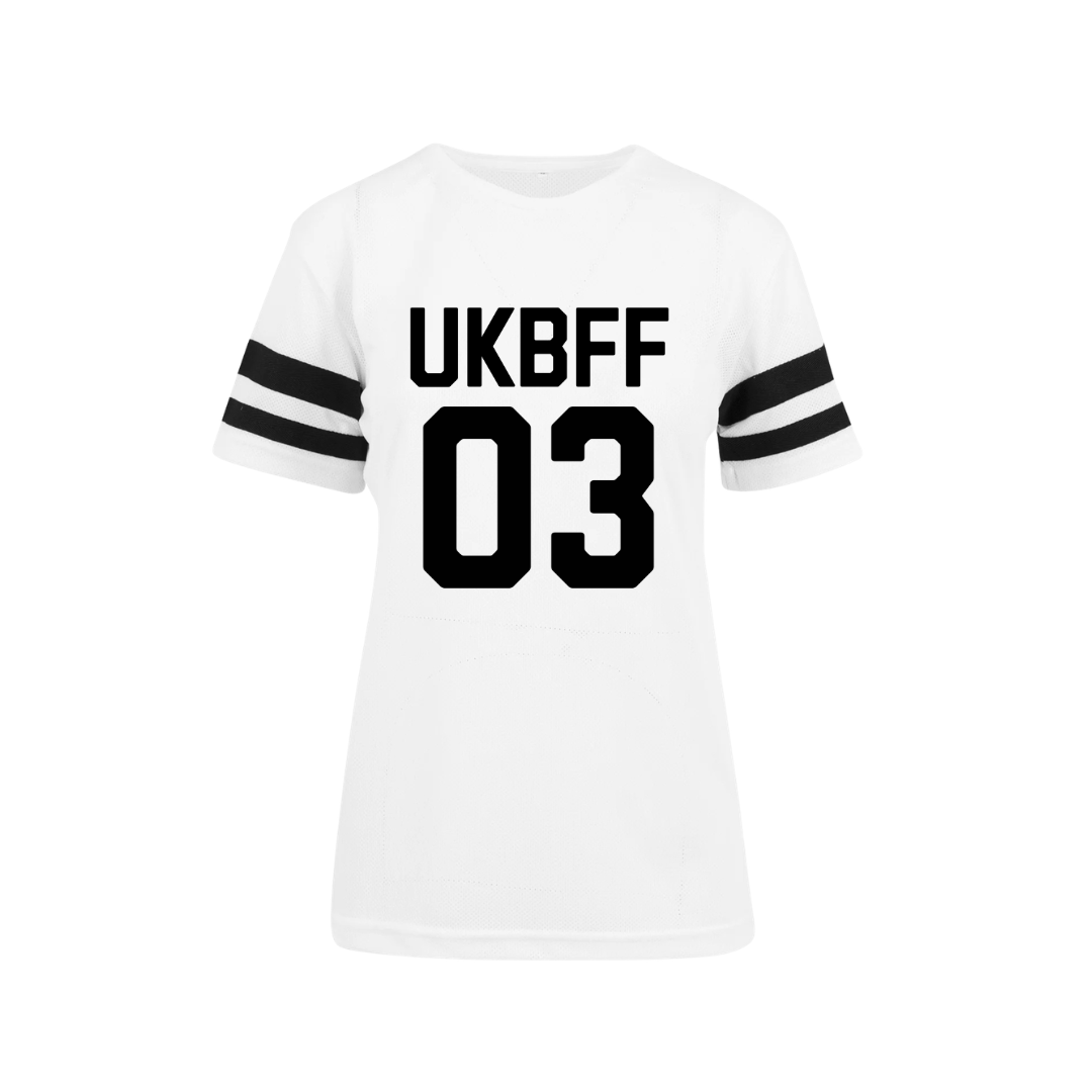 UKBFF 03 Women’s Mesh Stripe Tee - White/Black