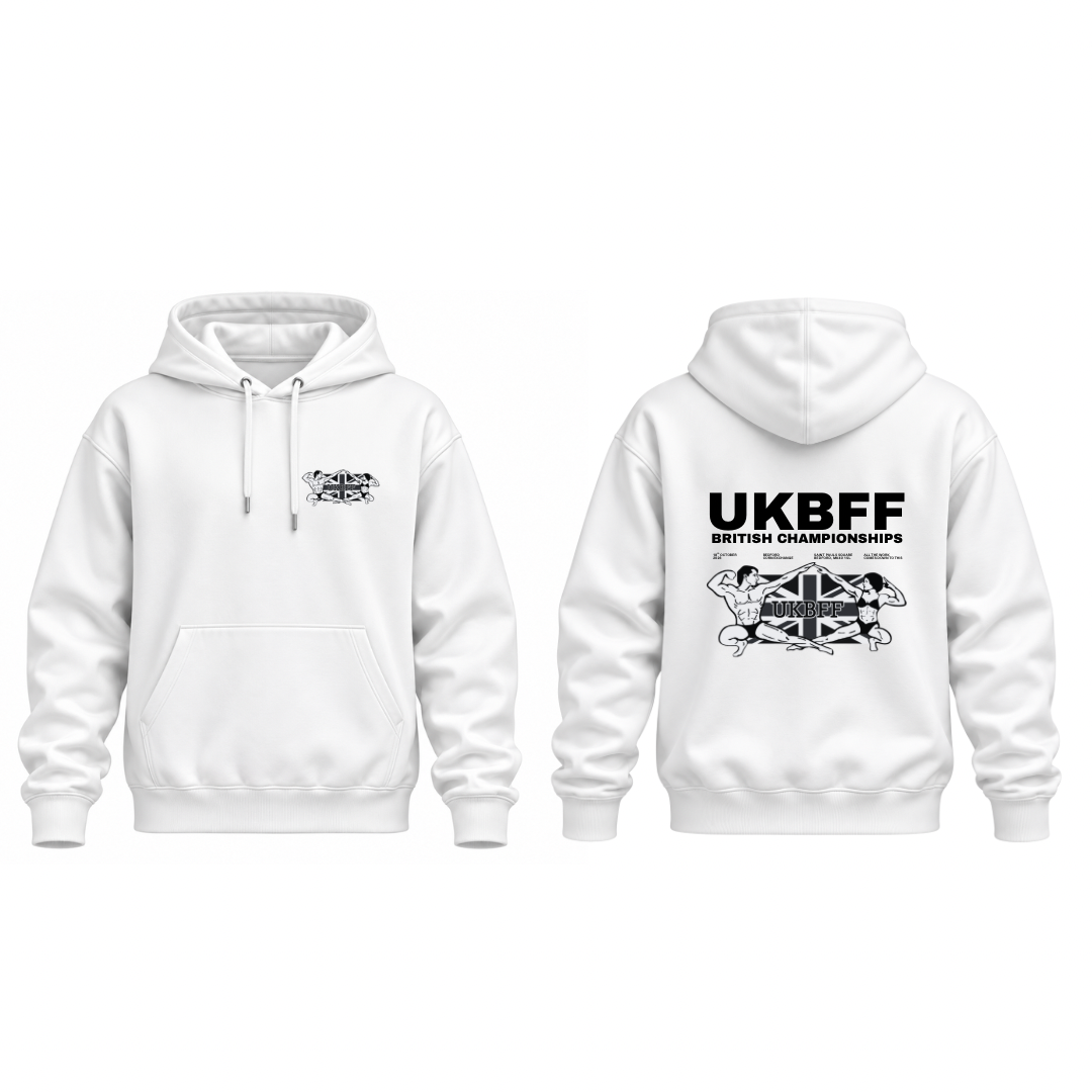 UKBFF British Championships 26 Hoodie - White Hoodie