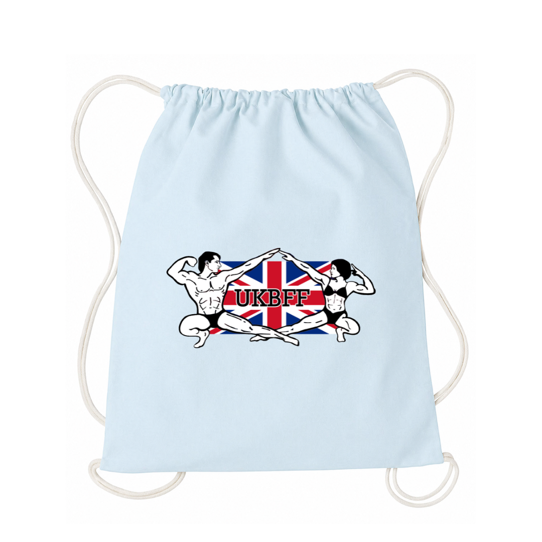 UKBFF Logo Drawstring Gym Bag - Pastel Blue/Natural