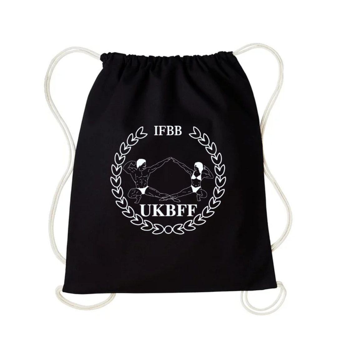 UKBFF/IFBB Logo Drawstring Gym Bag - Black/Natural