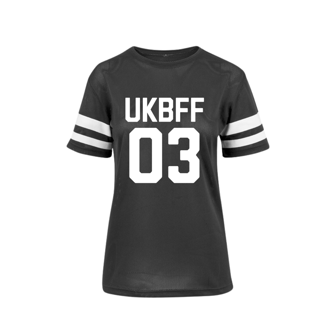 UKBFF 03 Women’s Mesh Stripe Tee - Black/White