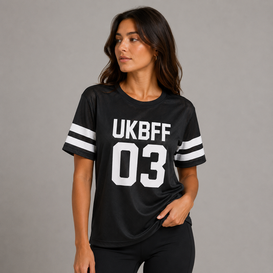 UKBFF 03 Women’s Mesh Stripe Tee - Black/White
